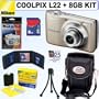Nikon Coolpix L22 12.0MP Digital Camera (Silver) + 8GB Accessory Kit