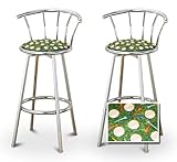 IMAGE OF 2 Golf Themed Fabric Specialty / Custom Chrome Barstools with Backrest Set