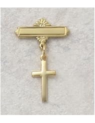14K Gold over Solid .925 Sterling Silver Cross Gold Plated Baby Pin Infant Baptism Communion Jewelry Charm New