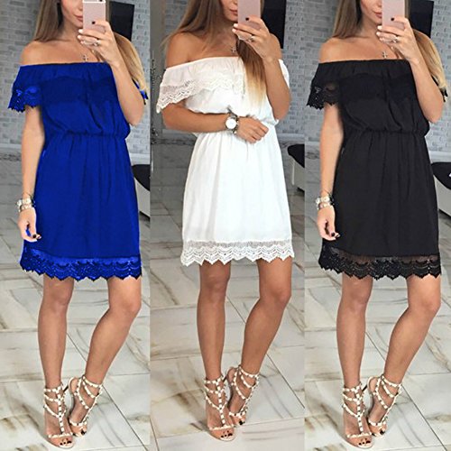 MIOIM® オフショルダー ワンピース 爽やか 肩見せ レース フェミニン カジュアル 登校 通勤 デート ショート ゆったり レディース お出かけ お呼ばれ Aライン