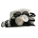 Black & White Sinamay Fancy Church Hat W/Rosettes