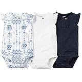 カーターズ Carter's 女の子用ネイビーアフリカンネイティブ鎖編みフレンチスリーブボディースーツ3枚セット (9months(67-72cm)) [並行輸入品]