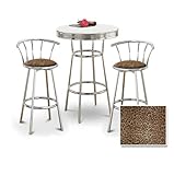 Chrome Bar Table & 2 Chrome 29" Cheetah Animal Print Fabric Seat Barstools