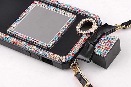 YiMoo TPU Case for iPhone 6 Plus (5.5). Unique Handmade Auger Crystal Perfume Bottle Shaped with Chain Handbag Telephone Case Bowknot Style Black Shell Colorful Stones