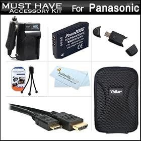 Must Have Accessory Kit For Panasonic DMC-ZS20 Digital Camera Includes Extended Replacement (1200 maH) DMW-BCG10 Battery + Ac/Dc Travel Charger + Mini HDMI Cable + USB 2.0 Card Reader + Deluxe Case + Mini Tabletop Tripod + Screen Protectors + More