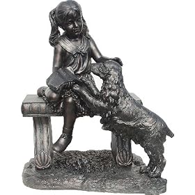 Young Girl Sits on Bench with Dog Sculpture by Universal Lighting and Decor
