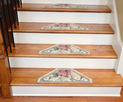Washable Non-Skid Carpet Stair Treads - Ivory/Grey/Gold Fruit (13)