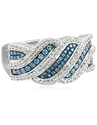 Sterling Silver Blue and White Diamond Bypass Ring (1/2 cttw, I-J Color, I3 Clarity)