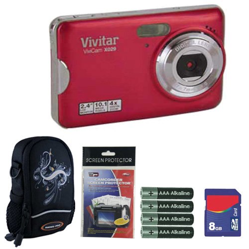 Vivitar Vivicam VX029 10.1MP 2.7IN. LCD Strawberry Red HD Digital Camera Plus 8GB Accessory Kit Vivitar Vivicam VX029 10.1MP 2.7IN. LCD Strawberry Red HD Digital Camera Plus 8GB Accessory Kit