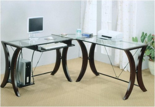 Cappuccino Home Office Desk With Glass Top