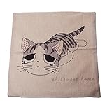 Cartoon Style Lovely Cat Chi's Sweet Home Crooked Neck and Smile Chi's Throw Pillow Case Decor Cushion Covers Square Beige Cotton Blend Linen