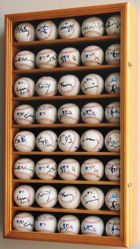 40 Baseball Display Case Cabinet Holder Wall Rack w/ UV Protection