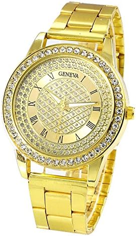 Mens Gold Watches Diamond Dial Gold Steel Analog Quartz Wrist Watch