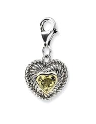 14k Yellow Gold Sterling Silver with Lemon Quartz Antiqued Charm