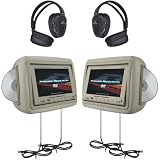 New-POWER ACOUSTIK HDVD-9BG 8.8 PRELOADED UNIVERSAL HEADREST MONITORS WITH TWIN DVD COMBO & HEADPHONES (BEIGE) - POWHDVD9BG