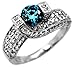 1.64ct Blue Round Diamond Engagement Ring 18k White Gold Vintage Style