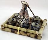 Glazed Ceramic 5 Pcs Japanese Sake Set In Wooden Gift Box