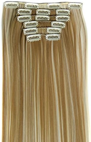 Isabelle hair Straight 22" 7pcs Beautiful Whole Head 16 Clips in Synthetic Hair Extensions 140g (dark blonde and light blonde)