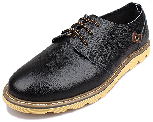 Kunsto Men's Top Grain Leather Oxford Flats Shoes Lace up