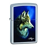 Original Zippo Lighter 24783 Linda Picken, Wolf Head Satin Chrome