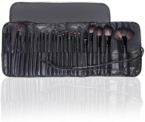 24PCS MakeUp Brushes Set Cosmetics Kit with Classic Crocodile Grain Pattern Leather Bag Case (Black)