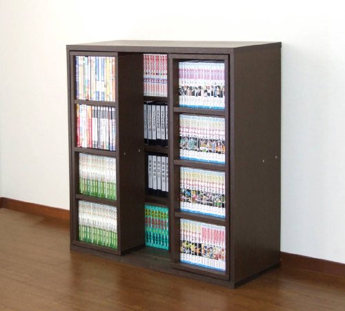【新書版コミックス、DVDも収納可能! 】 スライド方式でマルチに収納! たっぷり収納本棚 ブラウン 90cm 92005 【13568】