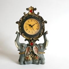 Indische Uhr mit 2 sitzenden Elefanten, Kaminuhr, reich verziert