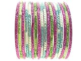 Beachcombers! Ethnic Glass Indian Wedding Bridal Bollywood Bangles Belly Dance Bracelets Set Lime Blue Purple