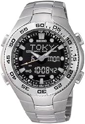 SEIKO Men's World Time Digital Alarm Chronograph Watch with Black Dial. Model: WF-SNJ013