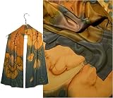 ULRIKE Oblong Flat Crepe Silk Scarf - A fantasy floral of peach, soft orange, ochre, gold, rust and moss on a teal slate field.