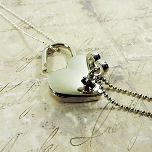 Silver Heart Lock and Key Couples Necklace - Real working Lock Pendant