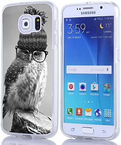 S6 Case, Samsung Galaxy S6 Case Personalized Owl In Glasses And Hat Soft TPU Side Matting Clear Unique Designer Slim Pattern Thin Protective Shockproof Drop Proof