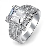 Bling Jewelry Art Deco Pave .925 Sterling Silver Brilliant Emerald Cut Cubic Zirconia Ring