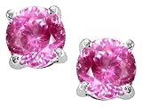3.50 cts Genuine Round Lab Created Pink Sapphire Earring Stud - 14kt White or Yellow Gold