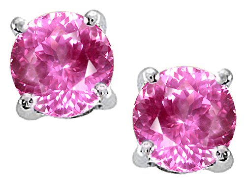 3.50 cts Genuine Round Lab Created Pink Sapphire Earring Stud - 14kt White or Yellow Gold
