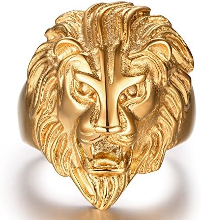 New Arrival Personality Domineering Lion Head Mens Charm Ring-Gold Plated Stainless Steel (9)