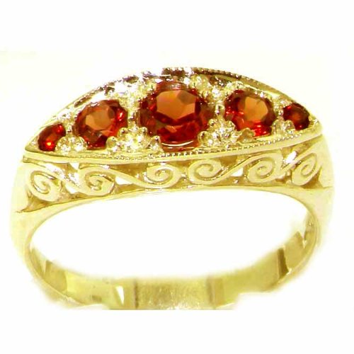 Carved Solid English Yellow Gold Natural Garnet Ring - Finger Sizes 5 to 12 Available