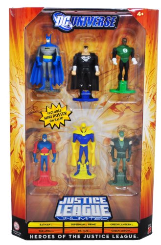 DC Universe Year 2008 Justice League Unlimited 6 Pack 3 Inch Tall Figure - HEROES OF THE JUSTICE LEAGUE - Batman, Superman Prime, Green Lantern, The Atom, Dr. Fate and Green Arrow (P9288)
