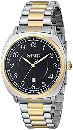 August Steiner Men's AS8160TTG  Cushion and Round Black Dial Three Hand Quartz Movement Two Tone Bracelet Watch