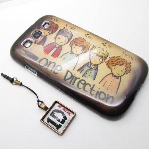 NEW One Direction Pattern Hard Snap-on Back Case Cover Skin with 3.5mm Anti-Dust Dustproof Dust Caps Photo Charms keychain for Samsung Galaxy S3 i9300, i747