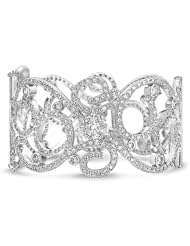 Bling Jewelry Vintage Style CZ Swirl Flower Bridal Bangle Bracelet Silver Tone