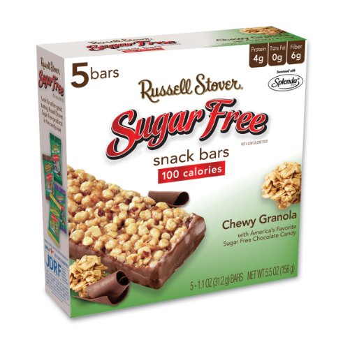 Russell Stover Sugar Free Chewy Granola Snack Bar, 5-Count Boxes (Pack of 6)