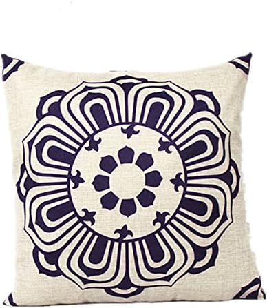 Blue &amp; White Porcelain Linen Cushion Pillow Covers Pillowcase Bed Seat Car Decor Square (1#)