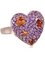 Sterling Silver with Pink Gold Plated Rose De France and Rhodolite Heart Ring, Size 7