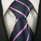 Navy Blue & Pink Stripe Mens Designer 100% Silk NeckTie
