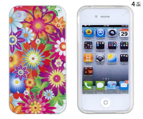 hard case or soft case for iphone:Stunning Flowers Flexible TPU Gel Case with Clear Sides for Apple iPhone 4, 4S (AT&T, Verizon, Sprint)