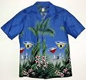 Floating Martini Men's Hawaiian Aloha Shirt in Royal Blue