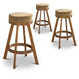MAN CAVE 3 Oak Finish Solid Wood Swivel Seat Cushion Barstools
