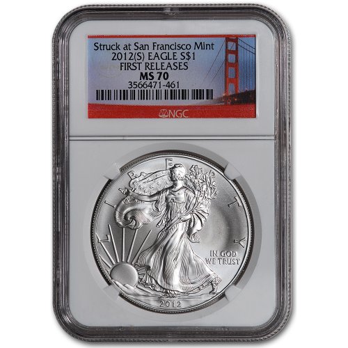 2012-(S) American Silver Eagle - NGC MS70 - First Releases - Golden Gate Bridge