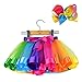 BGFKS  Layered Ballet Tulle Rainbow Tutu Skirt for Little Girls Dress Up with Colorful Hair Bows (Rainbow, L,4-8 Age)